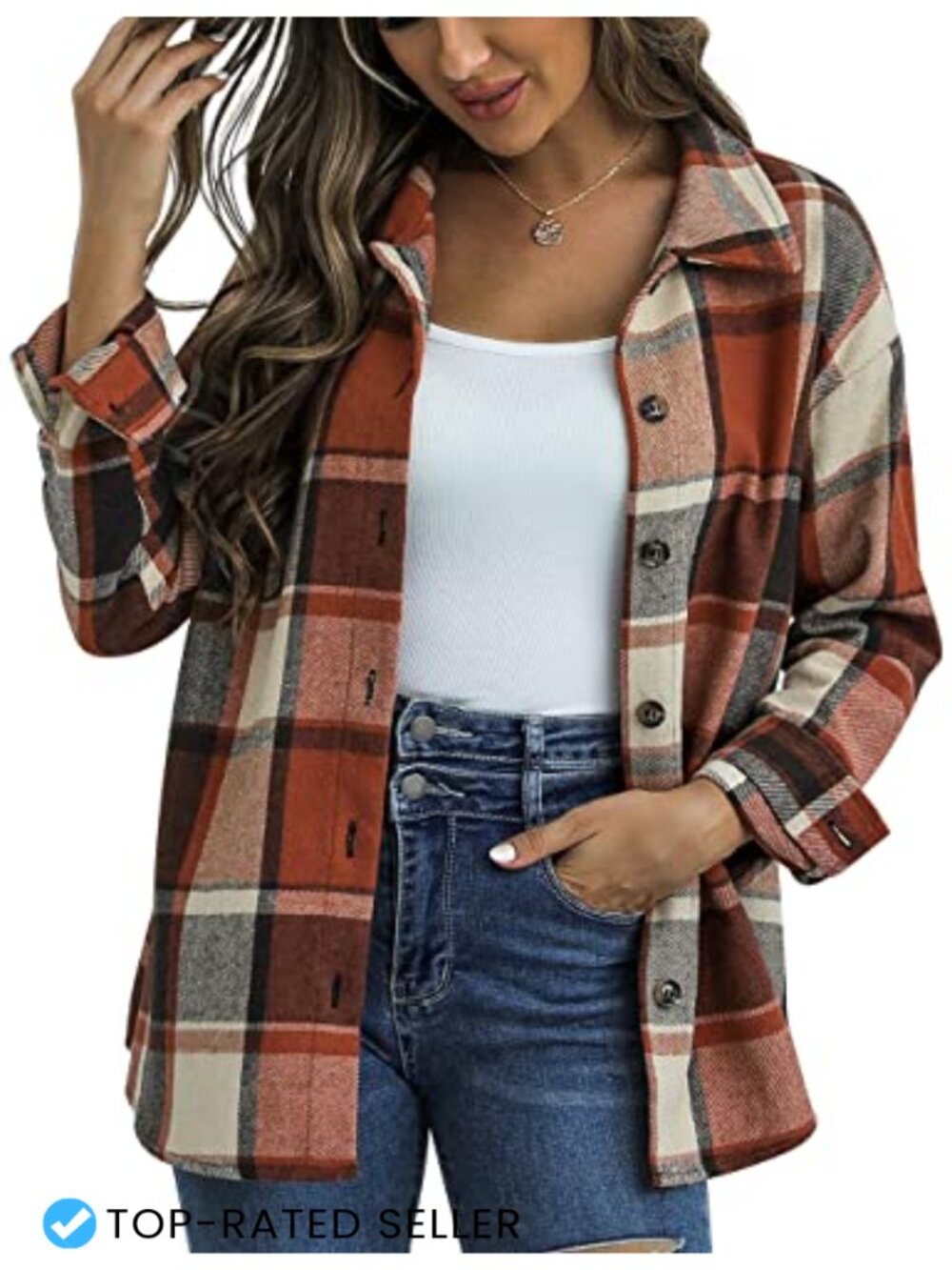Women's Plaid Flannel Shacket Button Down Long Sleeve Shirt Jacket
